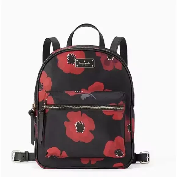 Kate Spade Black and Red Floral Backpack Kate Spade Mini Bradley Wilson Road Poppy Backpack Nylon  main image 2
